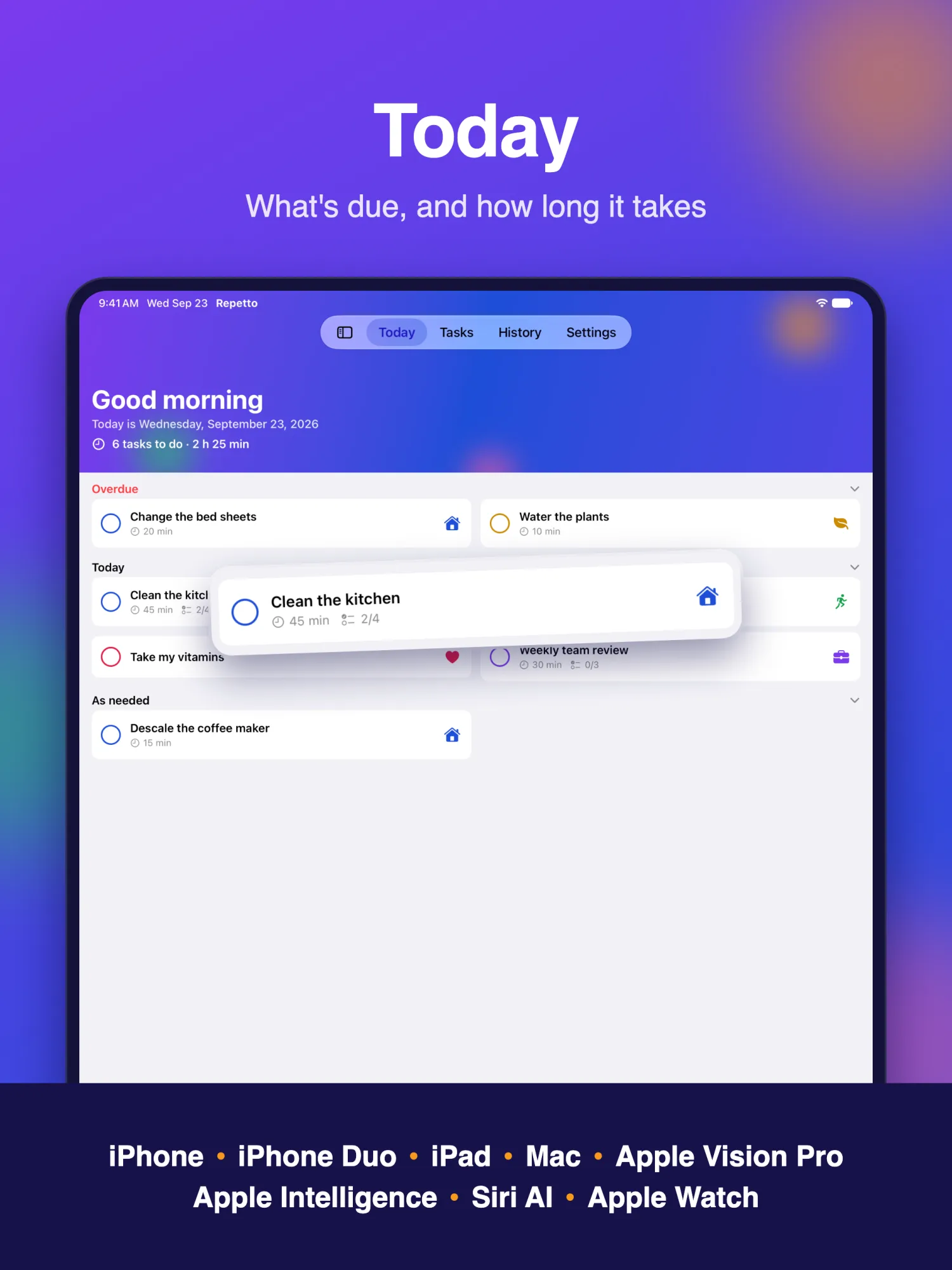 Repetto Tasks — iPadOS screenshot #1